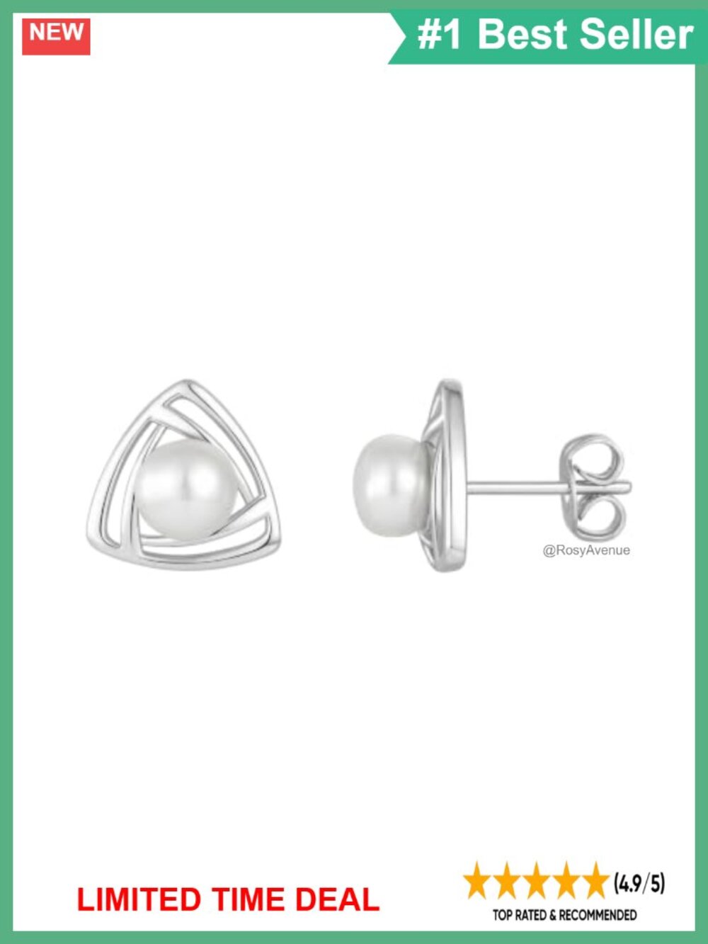 Freshwater Pearl Triangle Stud Earrings White Gold Plated Brass
